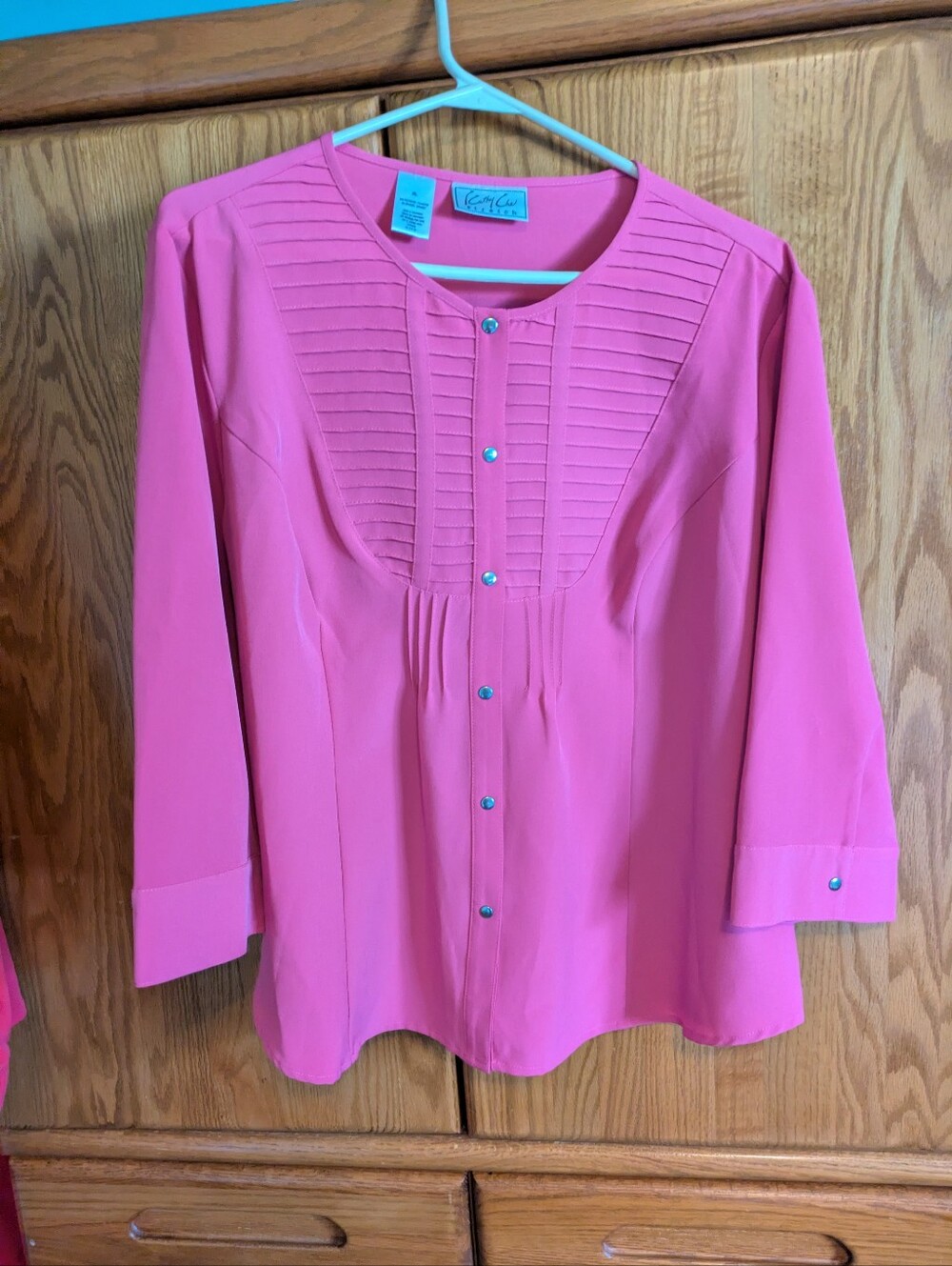Kathy Che Hot Pink Pintuck Snap-Front Blouse